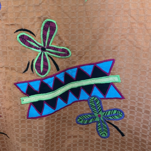 Indigo Moon Orange Jacket M Patchwork Appliqué Embroidered Floral Glass Buttons - Picture 9 of 14